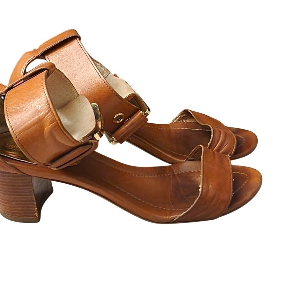 Michael Kors Leather Sandal Ankle Strap Brown Block Chunky Heels 7M - Picture 3 of 9